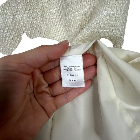 Sail To Stable Tweed Sleeveless Mini Dress Sz 0 Cream Raw Hem Neck Glam-Chic - Picture 9 of 11